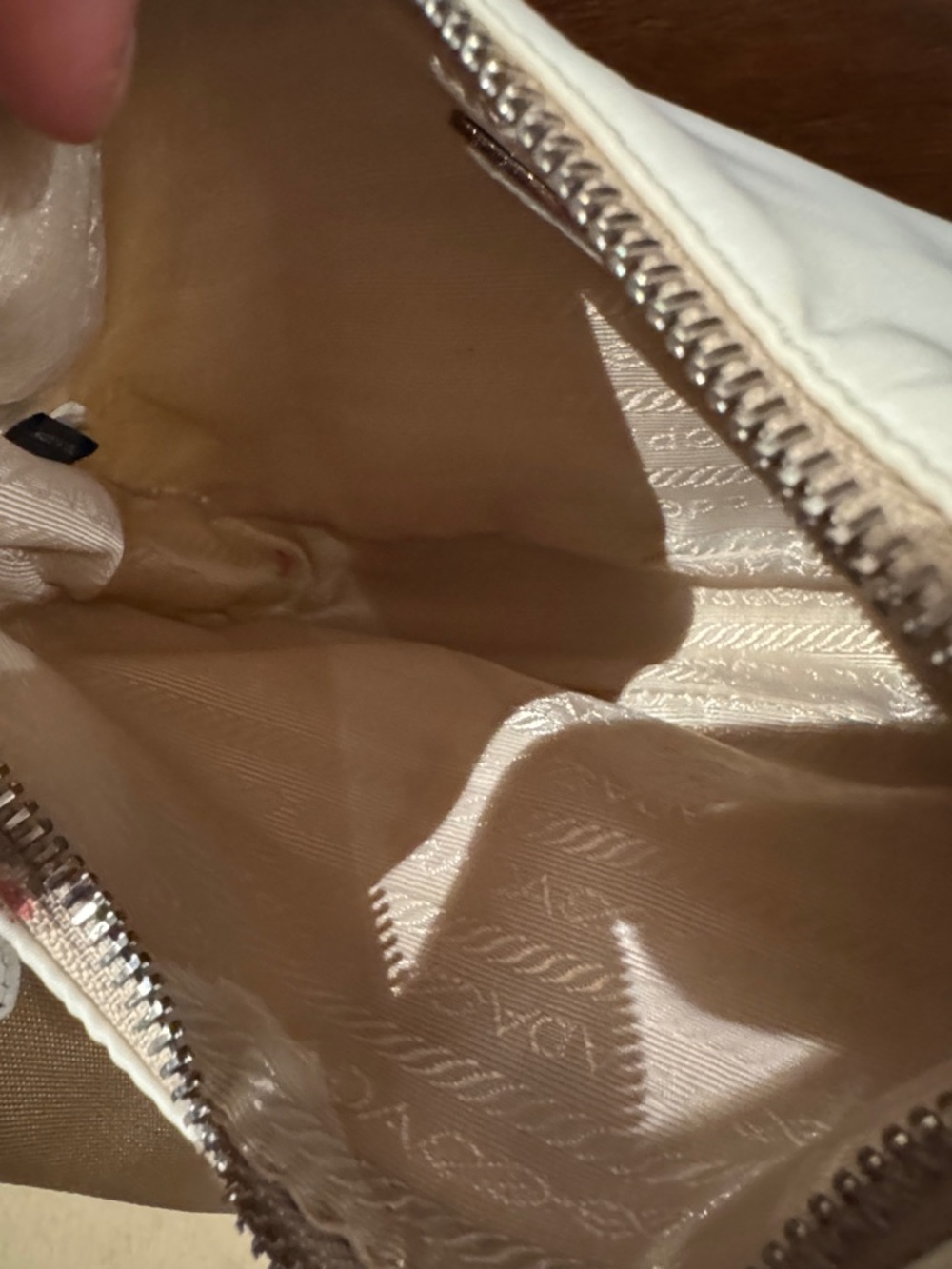 Prada  style Cream Nylon Shoulder Bag with Beige Webbing Strap - Picture 6 of 7